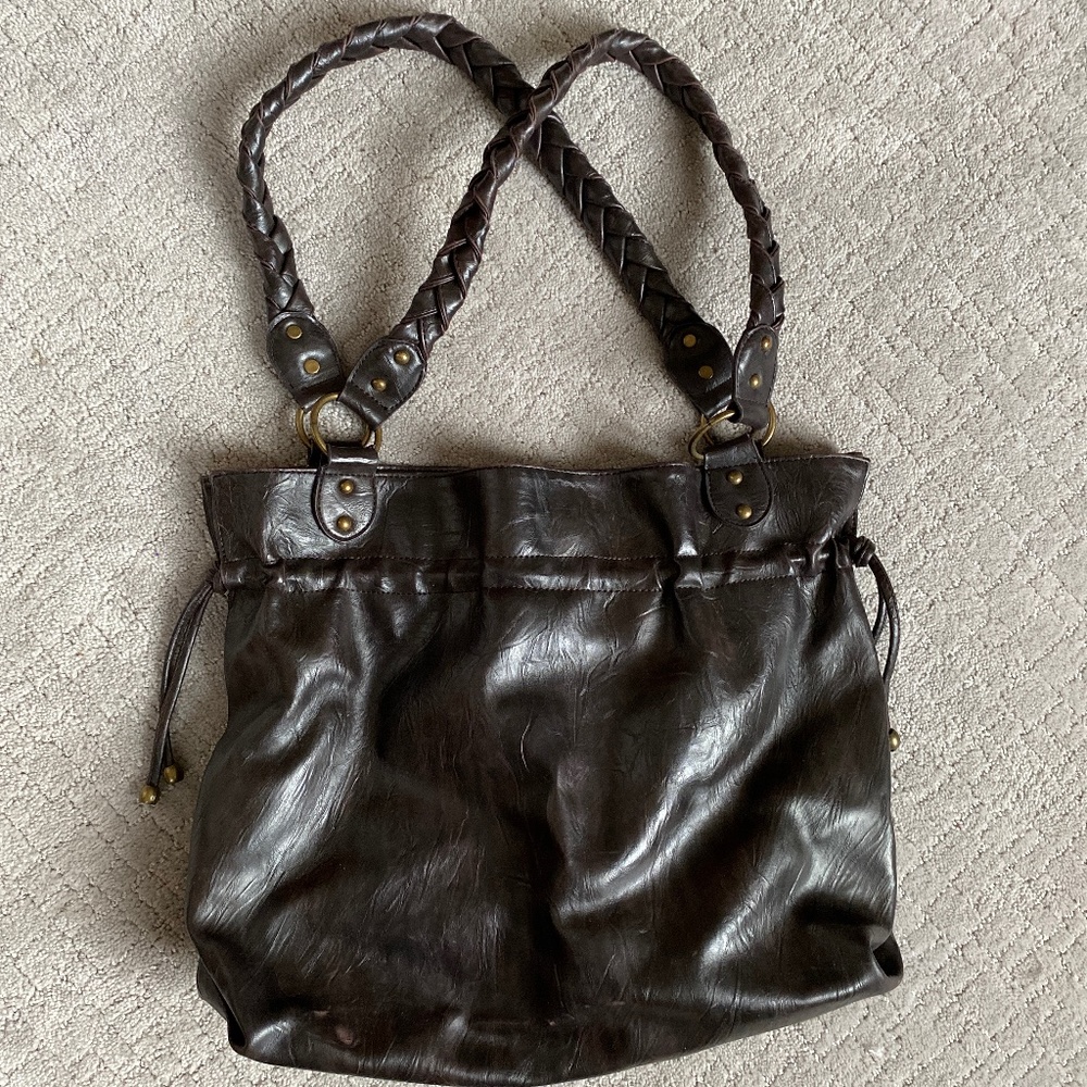 Brown Faux Leather Shoulder Bag